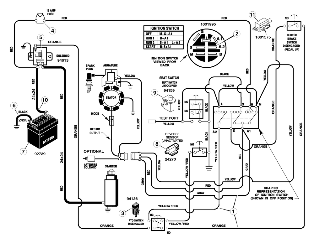 Electrical System Diagram and Parts List for 309002X24B 2005 Briggs and Stratton Lawn Tractor